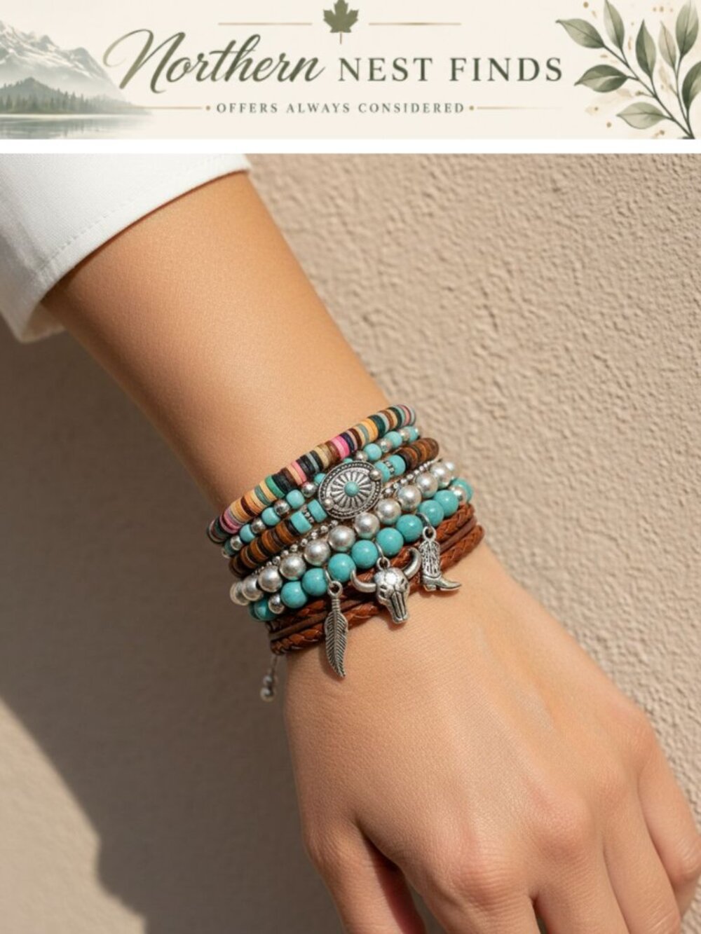 Western Turquoise Beaded Bracelet Set Boho Stackable Cowgirl Jewelry Gift
